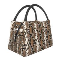 Python Skin, Snake Pattern Insulated Lunch Bag for Women Picnic Storage Food Boxes Container Cooler Thermal Lunch Box Tote One Size black