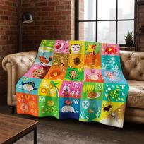 ABC Gyvūnų Abėcėlė Animacinis Ankstyvojo Ugdymo Vaikų Flanelinis Antklodė, Jaukus Minkštas Užklotas Namų Miegamojo Lovos Sofos Dangalai Size: 75*100cm, Weight: 320 GSM gray