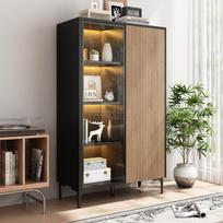 Modern Vintage Display Cabinet 90, with 2 Doors (1 Glass), MDF, Sideboard, Contrast Black Wood, Living Room Bedroom Hallway Dining Room, 90×40×135cm 90 x 40 x 135 cm