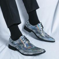 Men Formal Luxury Brand High Quality Point Toe Chelsea Shoes for Men Glitter Leather Party wedding Dress Zapatos De Vestir 38 gray