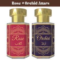 Rožių ir orchidėjų attaro rinkinys – Klasikinis gėlių ir švelnus egzotiškas kvapų aliejus | Be alkoholio unisex ruloninis kvepalų rinkinys | 2 x 6 ml Pack= 6ml beige