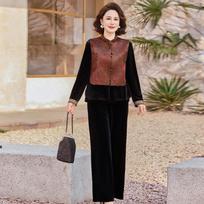 2026 Women's Elegant Velvet Wide-Leg Pants Set - Autumn Slimming Three-Piece Suit 3XL (62.5-67.5 kg) žalia