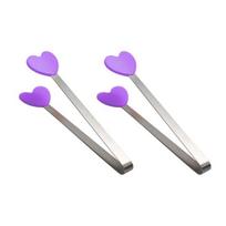 2Pcs Mini Silicone Ice Cube Clip, Heart Glove Hand Shape Food Serving Tongs, Food Grade Stainless Steel Kitchen Tongs A rožinė
