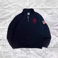 Unisex Y2K Tamsiai mėlynas pusiau užsegamas džemperis su užtrauktuku JAV Siuvinėtas Amerikos Vėliavos Pleistras Striukė Vyrams Moterims Vintage Streetwear Mada S