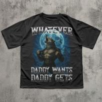 Whatever Daddy Wants Daddy Gets Retro Wolf T-shirt, 90s Howling Wolf Shirt, Vintage Graphic Tee, Funny Gift for Husband, Alpha Male Tshirt S gray