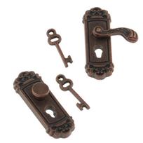 1/12 Dollhouse Miniature Vintage Door Knobs with Key Handle DIY Accessories as described bronza