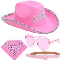 4 vnt Cowgirl kepurė Rožinė kaubojų kepurė Tiara Rožinė Cowgirl kepurė pink