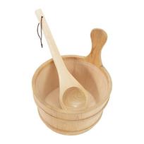 Natural Wood Sauna Accessories Set Including 4L Bucket & Hanging Ladles with Wax Coating Suitable for Homes Steam Therapy 1 beige