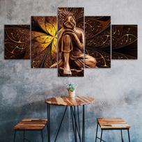 Buddha Figure Golden Flower Scenery 5 Piece Five Panel Wall Canvas Print Modern Art Poster Picture Home Decor Gift For Him For Her 20X35 20X45 20X55CM brown