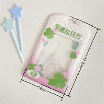 Kawaii Clover PC Holder Mini Glossy Card Holder Keychain Idol Photo Protective Sleeve ID Badge Cover Student Bag Pendant Charm white
