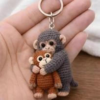 Crochet Punch Monkey Soft Plush Handcrafted Animal Bag Charm Cute Pendant Gift for Women Purse or Car Key Organizer Bag Charm brown