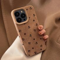 Suede French Floral Suitable for IPhone16 IPhone Case 15pro Max Simple 14 Retro 13 12promax brown