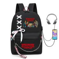 Stilinga kuprinė „Stranger Things“ su USB įkrovimu, talpa 20-35 l, pagaminta iš Oksfordo audinio Style D black