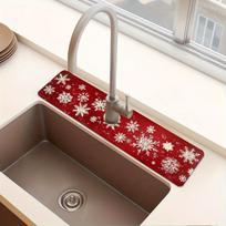 1Pcs Christmas Snow Red Pattern Sink Faucet Absorbent Mat, Drainage Pad, Kitchen Bathroom Sink, Countertop Drain Pad 10*38cm gray