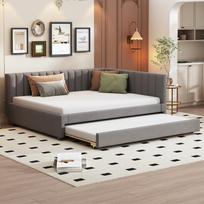 Apmušta lova 140*200, Ištraukiama sofa-lova, Daugiafunkcinė lova su grotelėmis, Jaunimo lovos Vaikų lovos Svečių lovos, Pilko aksomo audinio 209.5 x 147 x 71 cm pilka