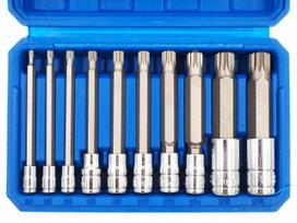 Ilgų 12-kampių SPLINE galvučių rinkinys M4–M18, 1/4", 3/8", 1/2", 10 vnt.