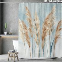 Pampas Grass Shower Curtain 1Pc Polyester 2D Flat Print 70.8X70.8  Beige Plumes On Light Blue Watercolor Background W60H190(CM)-1 Pcs beige