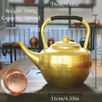 Vintage Pure Copper Tea Pot,Large Capacity Camping 3 L Brewing Coffee Water Kettle,Handcrafted Woven Handle Pot Water Kettle yellow
