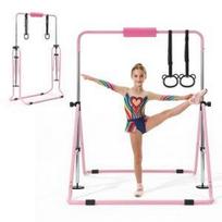 VEVOR Gimnastikos skersiniai vaikams, 63,5 kg talpos sulankstomas treniruočių kip skersinis, reguliuojamo aukščio gimnastikos horizontalus skersinis namams 104.6 x 40 x 120 cm rožinė