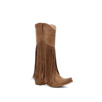 Plus Size Flock Velvet Material Wood Grain Coarse Heel Fringe Fine Strip Slip On Women's Mid-Calf Boots Plush Lining Knight Boot 34 brown
