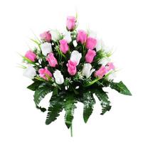 Dirbtinė kapo gėlė 24 galvutės Dirbtinio šilko rožių krūmas Memorialinė rožių puokštė ant antkapio, kapavietės vazos pink