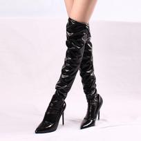 Shiny Black & Red Patent Leather Thigh-High Socks for Women One Size black