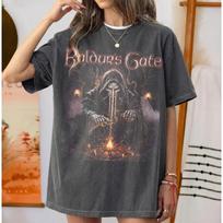 Baldur's Gate Mind Flayer Ritual Vintage Distressed Oversized Dark Grey T-Shirt | CRPG Fan Streetwear Tee L black