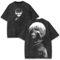Anime Tokyo Ghoul Ken Kaneki Graphic T Shirt Men Women Short Sleeve Clothing Oversized Tshirt Washed Cotton Tee Harajuku Tshirt 2XL gray