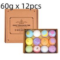 12pcs 60g Kids Bath Bomb Set Salt Bath Ball with Essential Oils Shea Butter Moisturizing Foot Soak Natural Organic for Relaxatio 60g brown