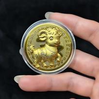 Gold Plated Chinese Zodiac Goat Commemorative Coin With Acrylic Case Red Pouch For Festival Party Favors as the picture brown