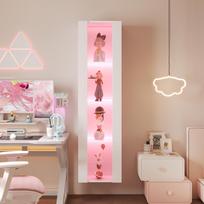 40 x 29 x 170 cm, display cabinet, glass shelves, LED color-changing lighting, APP control, acrylic panel, wall-mountable, minimalist design, white. 40 x 29 x 170 cm balta