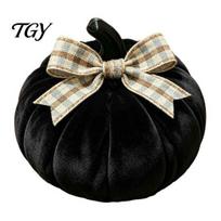 Fall Wedding Table Decoration Mini Pumpkin Decor with Bow, Harvest Tabletop Ornaments, Boho Style Seasonal Accents Handmade Stuffed Pumpkins šviesiai mėlyna spalva