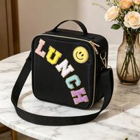 Crossbody and hand-carry dual-use student lunch storage bag with smiley face embroidery, insulated lunch bag, large capacity wat