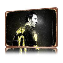Lionel Messi Football Printed Poster Customized Retro Wall Art Vintage Metal Tin Signs for Home Mancave Decoration Room Man Cave 20x30cm（7.8x11.8inch） black
