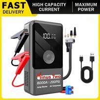Car Jump Starter 8000A Power Bank 200PSI Pump Air Compressor Emergency Battery Booster Power Bank Start 99800mAh gray