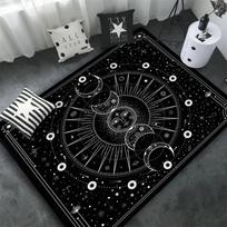 Triple Moon and Pentagram Altar or Tarot Witchy Floor Mat Black Witch Rug Gothic Decor Phases Divination Runic Carpet Gift 40X60CM