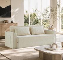 Pastatoma sofa-lova, 2 vietų, 2-in-1 sulankstoma, veliūrinis audinys (Blizgumo efektas), Svetainei ir butui, Komplekte 2 pagalvės, USB įkrovimas 153 x 77 x 65 cm smėlis
