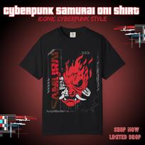 Cyberpunk Samurai Oni Shirt, Glitch Demon Graphic Tee L black