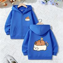 Kids Cute Capybara Cat Bubble Tea Graphic Zip Up Hoodie Loose Long Sleeve Hooded Jacket Lovely Daily Outerwear For Boys Girls 120 white