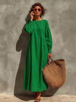 European and American independent station new temperament solid color long sleeve holiday style long dress women's clothing S