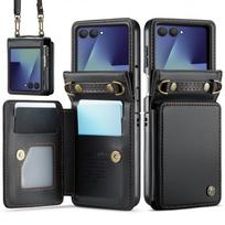 Samsung Galaxy Z Flip 7 dėklas RFID blokavimo piniginė Odinis dangtelis su kortelių laikikliu Magnetinis atlenkiamas Nuimamas riešo dirželis For Galaxy Z Flip 7