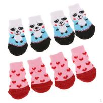 8Pcs Pet Dog Socks Dog Floor Grip Socks Shoes Boots Non Slip Protector S pink