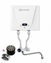 AMOR elektrinis pratekėjimo tipo vandens šildytuvas MINI 3,5 kW / 220 V + Wahlbach mažo slėgio maišytuvas + aeratorius