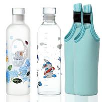 Sportinis stiklinis vandens butelių gertuvių rinkinis be BPA su dėklais 2 x 500 ml
