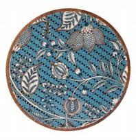 Dekoratyvinė medinė lėkštė 37 cm, mėlyna-smėlio, rytietiškas raštas, 37 cm