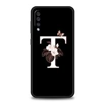 Phone Case for Samsung Galaxy A56 A54 A42 A36 A34 A26 A16 A12 A20 A22 A40 A50 A52 A06 5G Soft TPU Shell Flowers Initial Letter Samsung A70 black