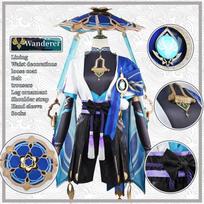 Luxurious Genshin Impact Kunikuzushi-wanderer Balladeer Wanderer Scaramouch Cosplay Bamboo Hat Adult Dress XS gray