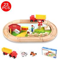 25 vnt. Medinis tilto tunelis, miesto geležinkelio viadukas, eismo, automobilio žaislo scena, kombinuoti traukinio bėgių kelio priedai, buko sukamasis stalas, DIY beige