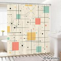 Mid-Century Modern Geometric Shower Curtain 1Pc With 12 Hooks For Bathroom Home Decor Polyester 2D Flat Print 70.8X70.8 Inch W90H180(CM)-1 Pcs beige