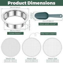 Garden Soil Sieve Set Stainless Steel Rock Sifter Screen with 1/3/6/9/12 mm Replaceable Sieve Mesh Garden Plant Nursery Tools gray